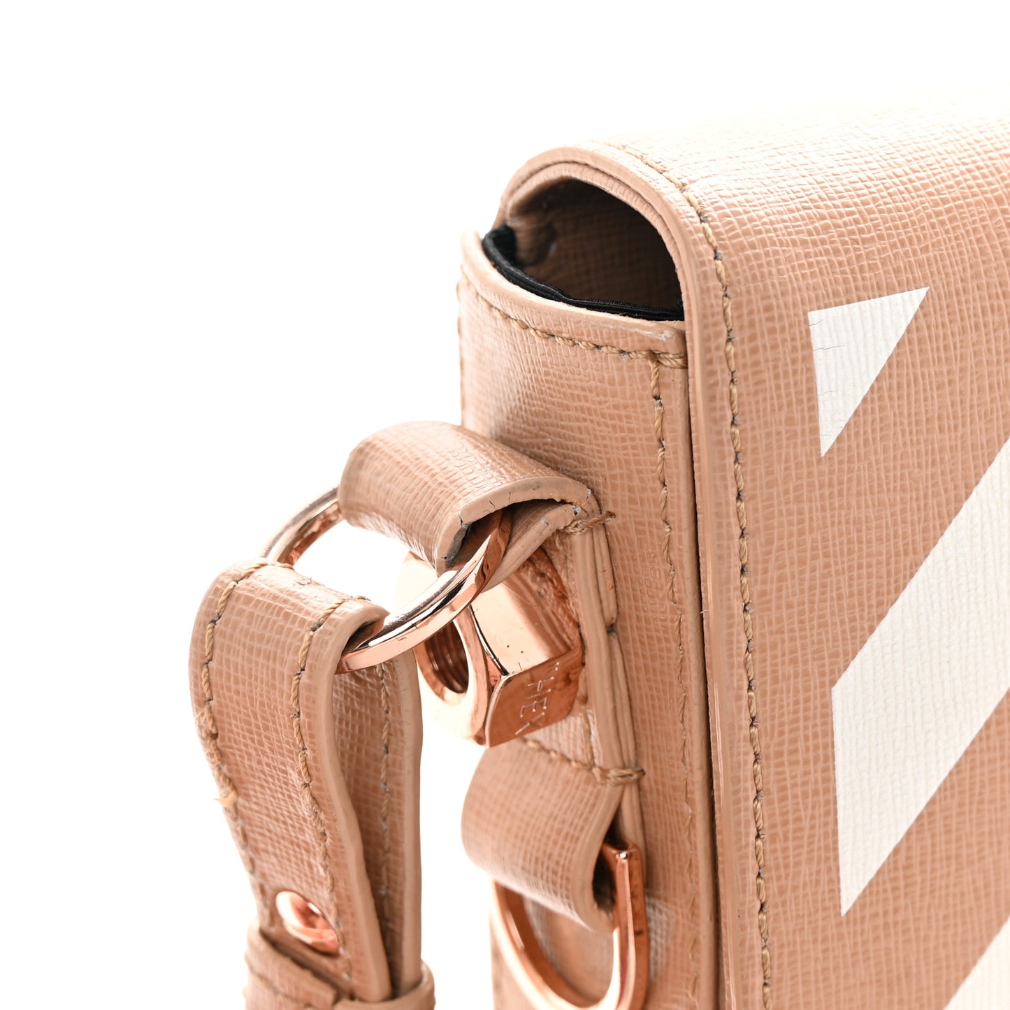 Saffiano Striped Mini Diag Bag Nude White