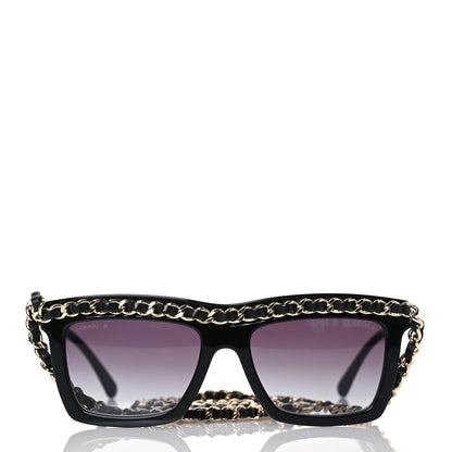 Chanel Acetate Metal Calfskin Chain Rectangle Sunglasses 71627A Black 2 of 8