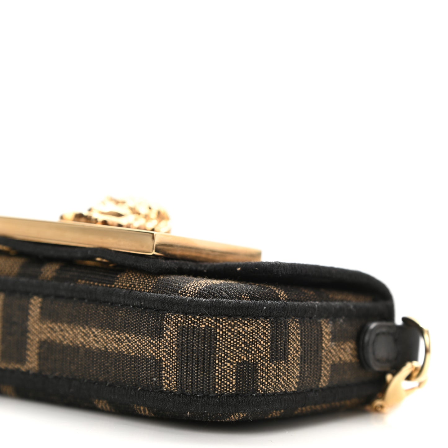X VERSACE Fabric Jacquard Fendace FF Nano Brooch Baguette Tobacco Black