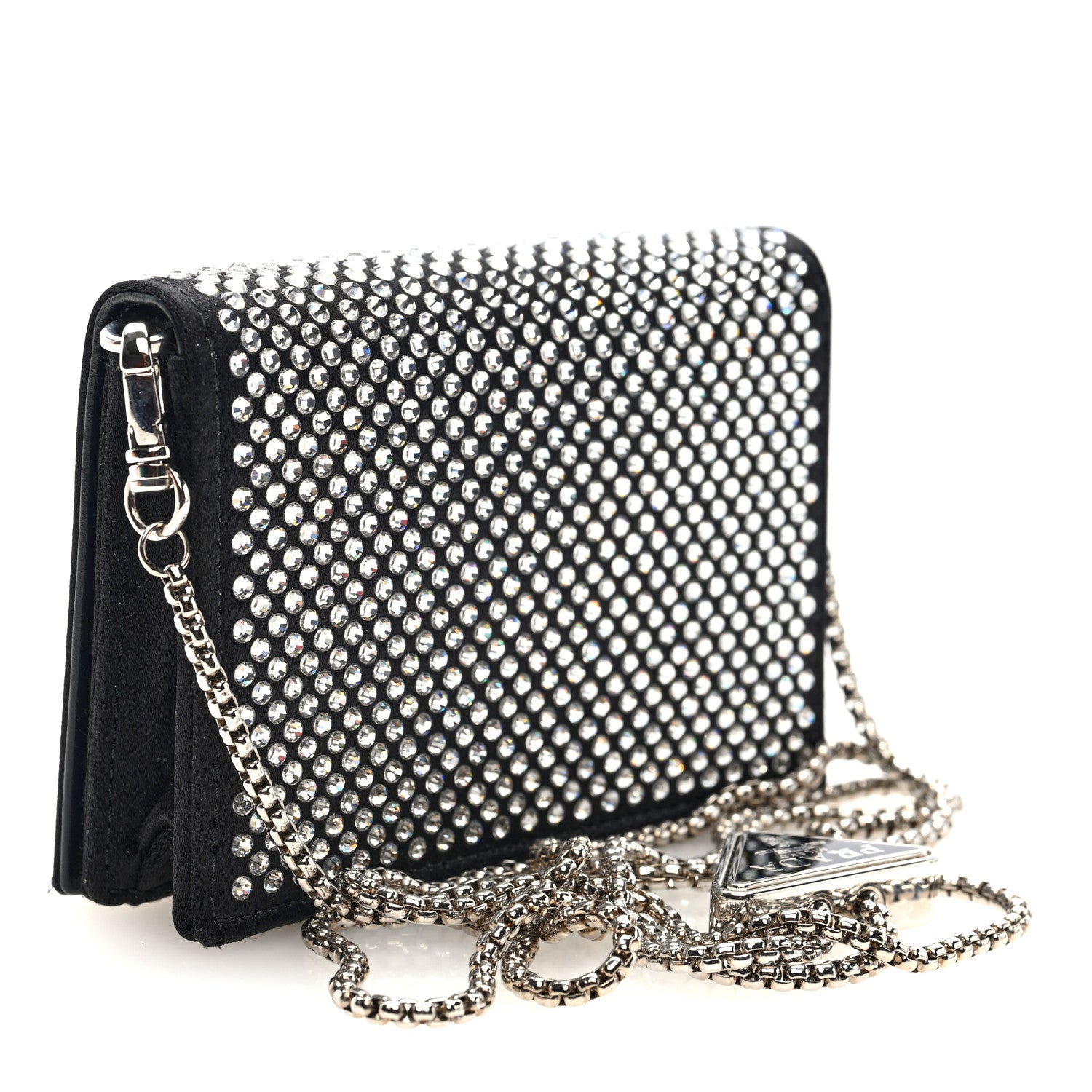 Prada Satin Crystal Metal Triangle Logo Card Holder With Strap Cristal Cristal 3 of 9