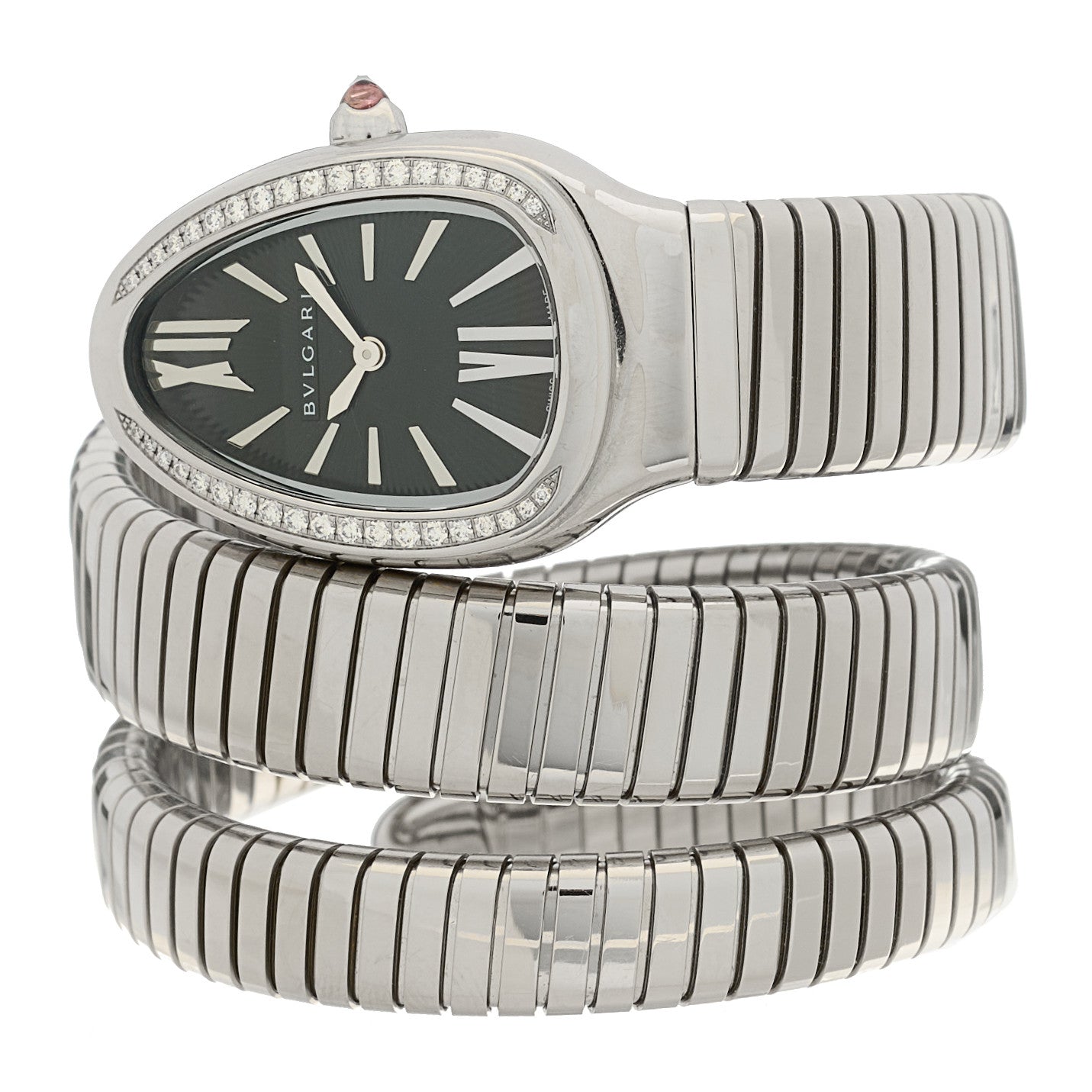 Stainless Steel Diamond Bezel 35mm Serpenti Tubogas Double Spiral Quartz Watch Black