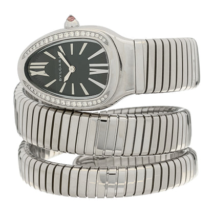 Bulgari Stainless Steel Diamond Bezel 35mm Serpenti Tubogas Double Spiral Quartz Watch Black 2 of 4