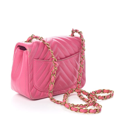 Chanel Lambskin Chevron Quilted Mini Square Flap Fuchsia 3 of 9