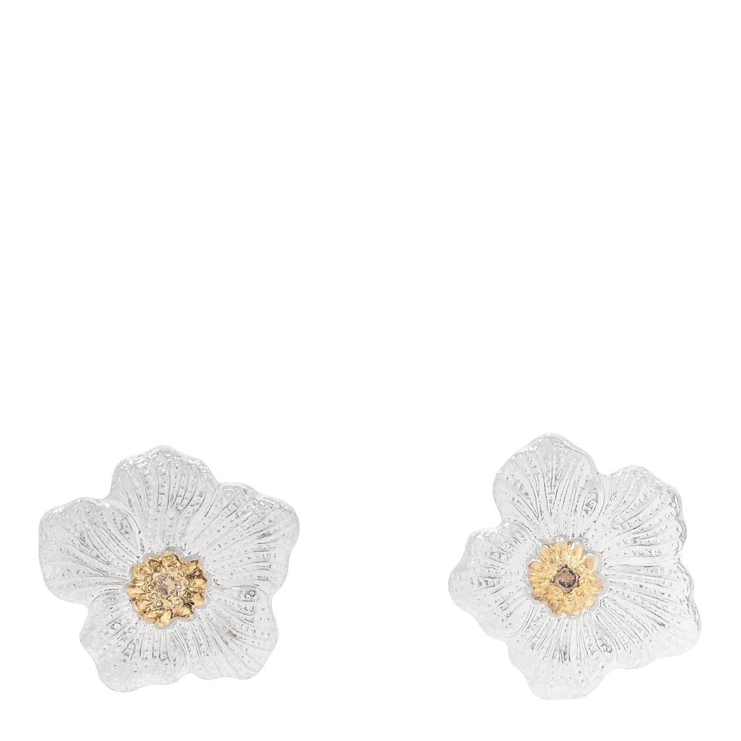 Buccellati Sterling Silver Vermeil Diamond Small Blossoms Gardenia Button Earrings 1 of 5