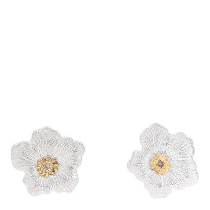 Buccellati Sterling Silver Vermeil Diamond Small Blossoms Gardenia Button Earrings 1 of 5