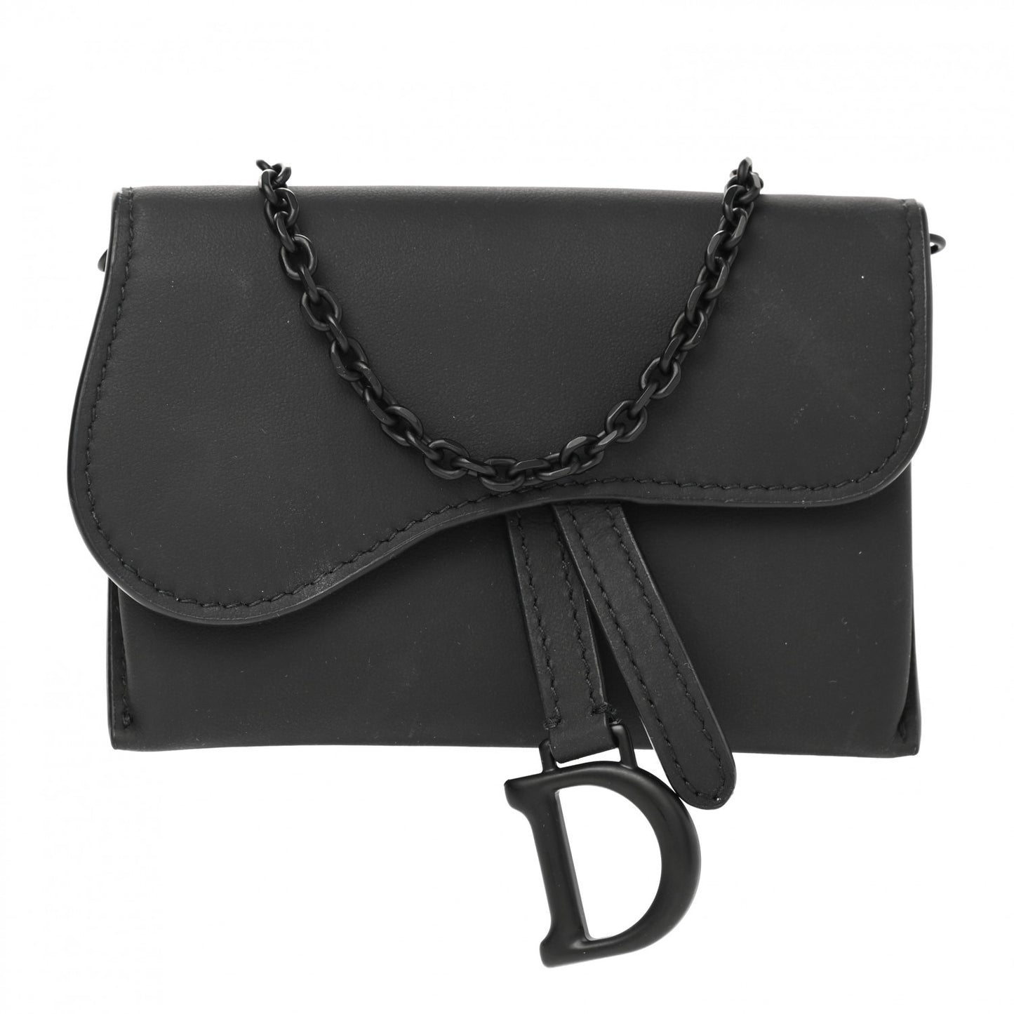 Ultra Matte Calfskin Nano Saddle Chain Pouch Black