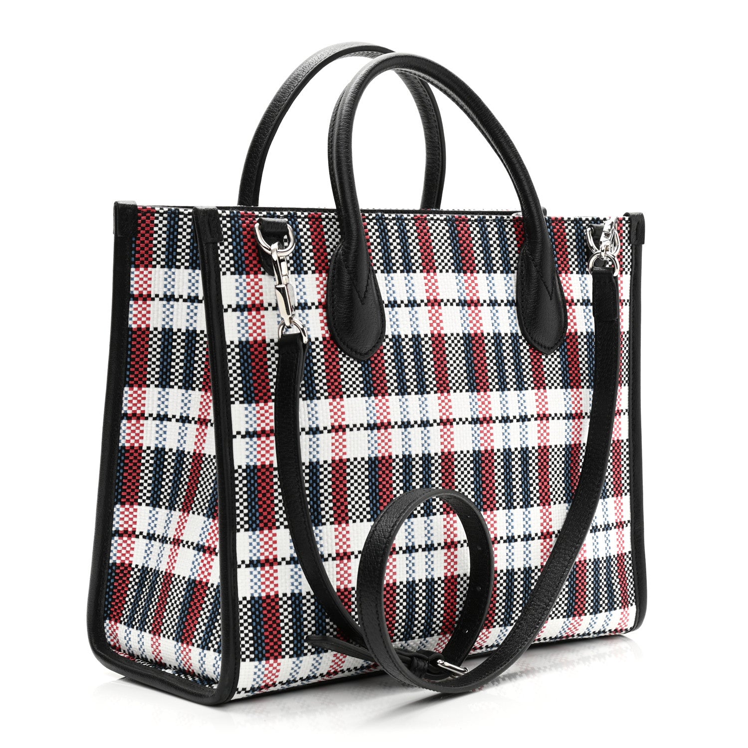 Gucci Canvas Plaid ICCUG Embroidered Small Tote Bag Black White Red Blue Smile Yellow 3 of 10