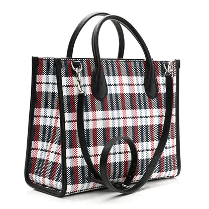 Gucci Canvas Plaid ICCUG Embroidered Small Tote Bag Black White Red Blue Smile Yellow 3 of 10