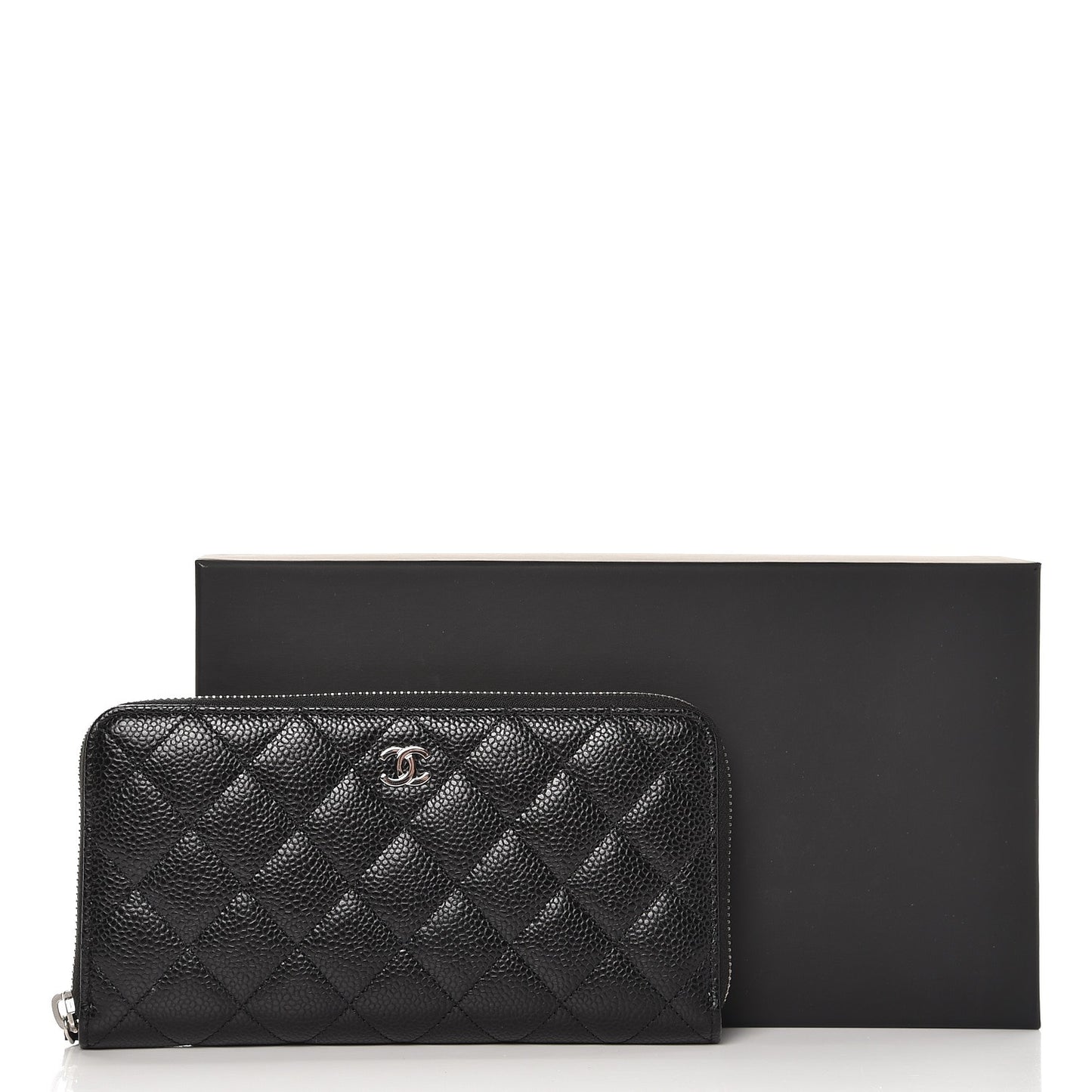 Caviar Quilted Large Gusset Zip Around Wallet Black
