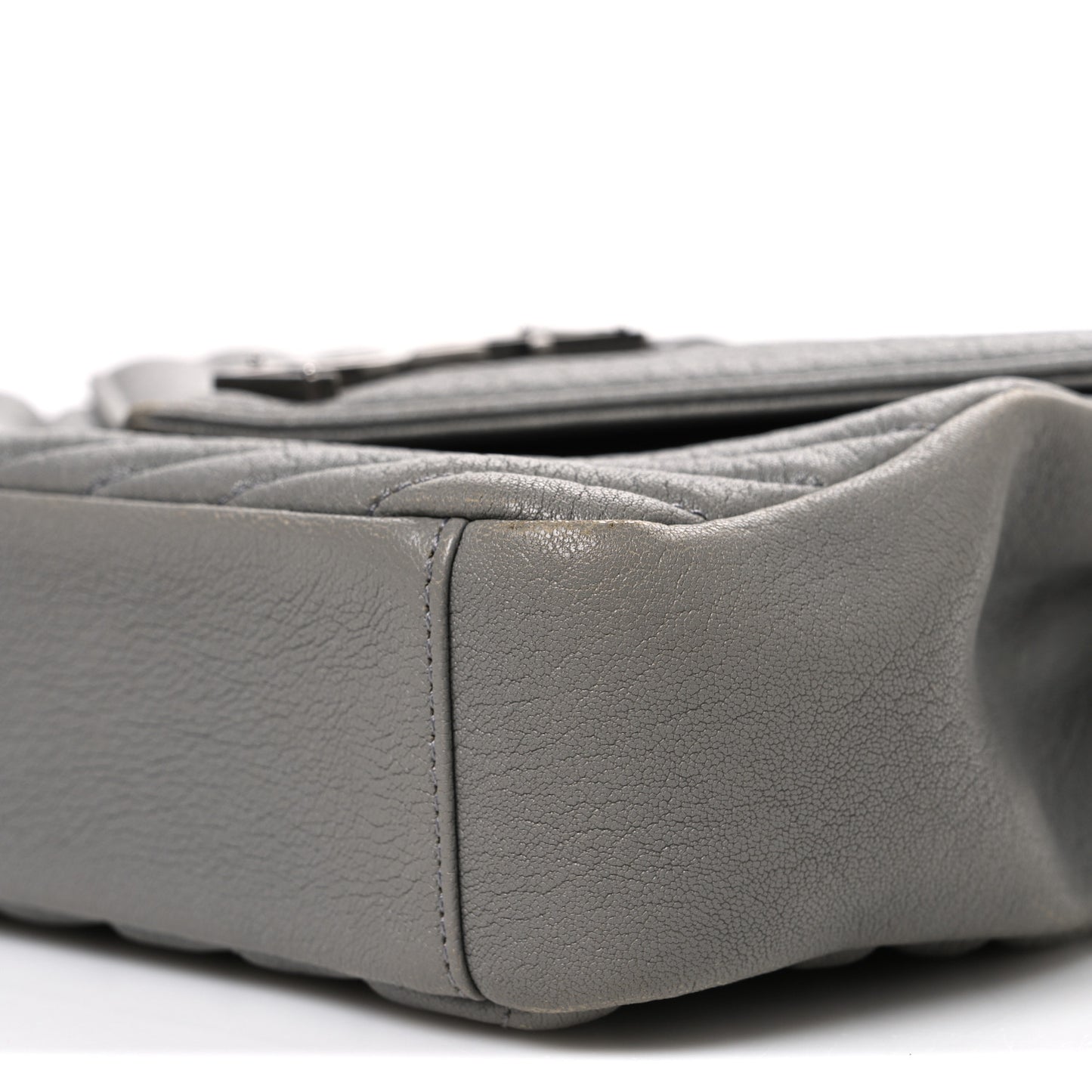 Sheepskin Matelasse Chevron Monogram Medium College Bag New Stone Grey