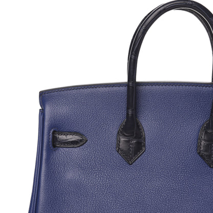 Hermes Taurillon Novillo Matte Alligator Birkin Touch 25 Bleu Saphir Marine 28 of 31