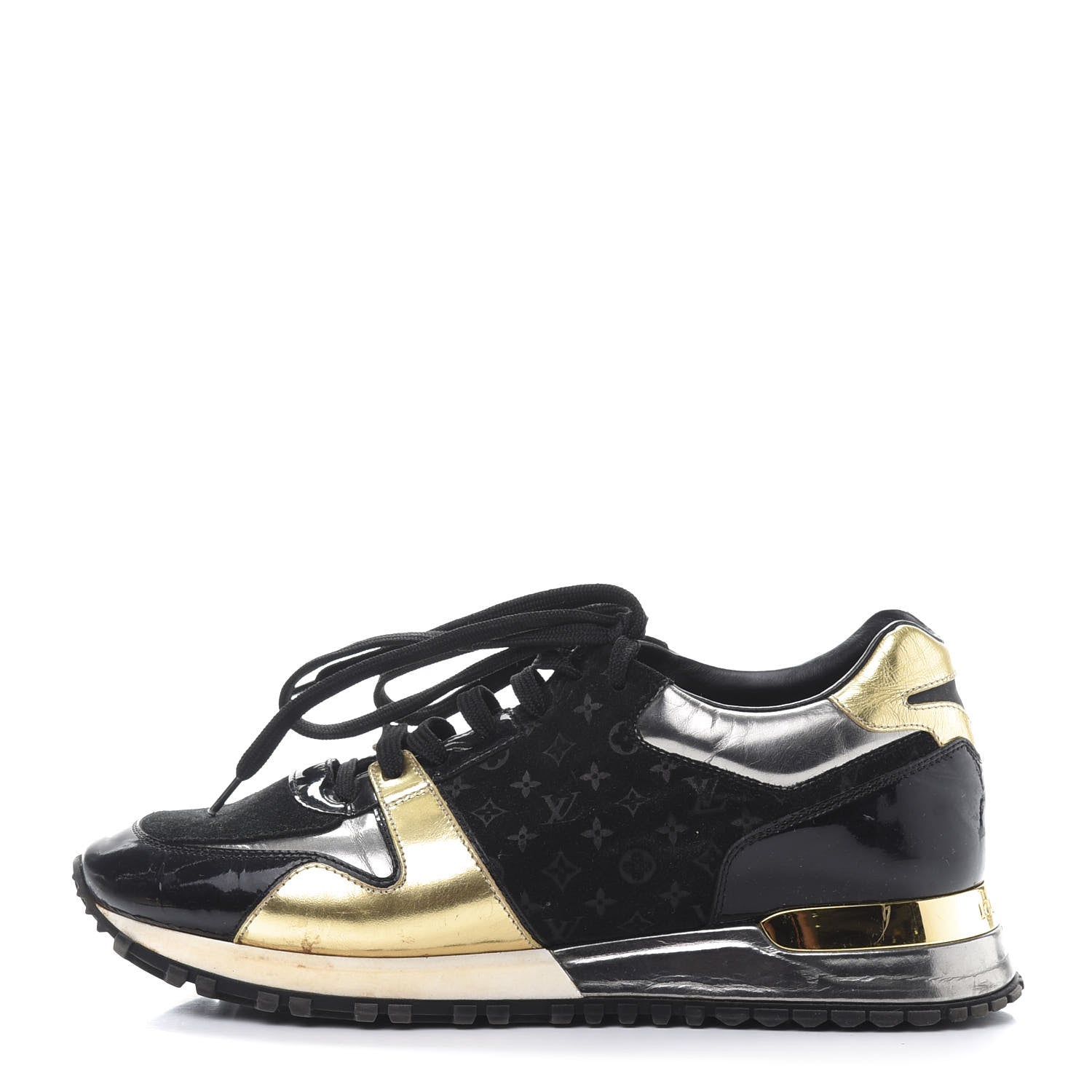 Louis Vuitton Suede Monogram Mens Run Away Sneakers 38 Black Gold Silver 1 of 8
