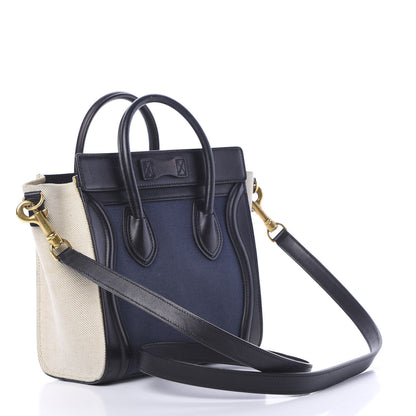 Celine Natural Canvas Smooth Calfskin Nano Luggage Navy 2 of 13