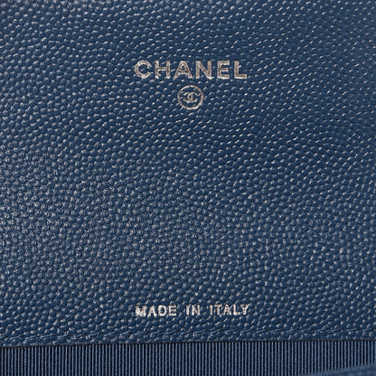 Chanel Caviar Chevron Quilted Card Holder Wallet Dark Blue 6 of 8