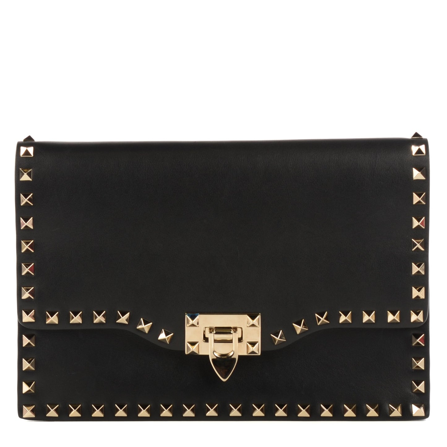 Nappa Rockstud Flip Lock Wristlet Clutch Black