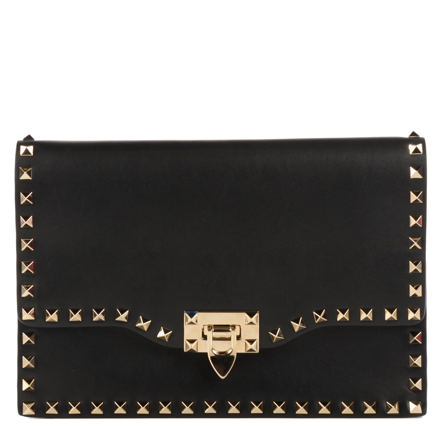 Valentino Garavani Nappa Rockstud Flip Lock Wristlet Clutch Black 1 of 7