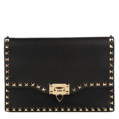 Valentino Garavani Nappa Rockstud Flip Lock Wristlet Clutch Black 1 of 7