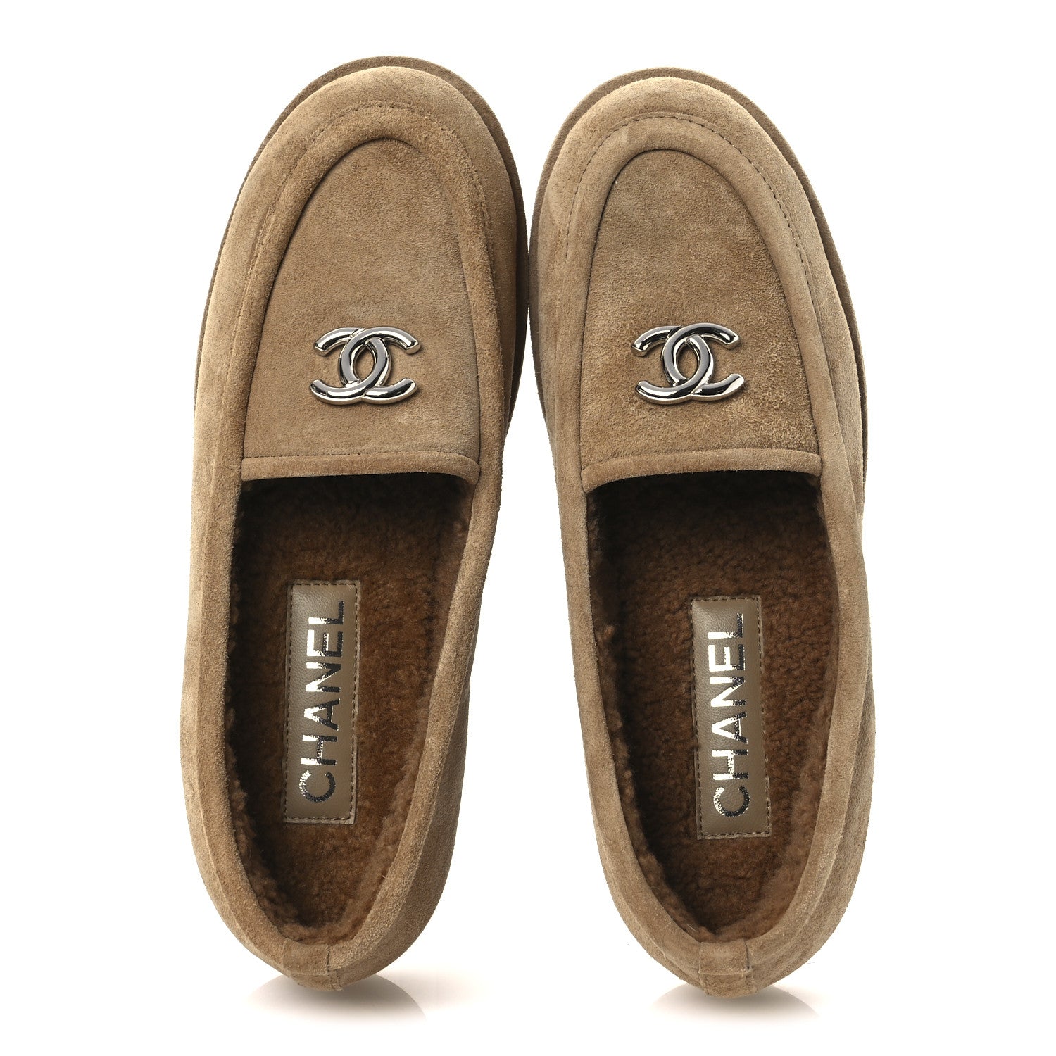 Chanel Suede Calfskin CC Loafers 38 Dark Beige 2 of 11