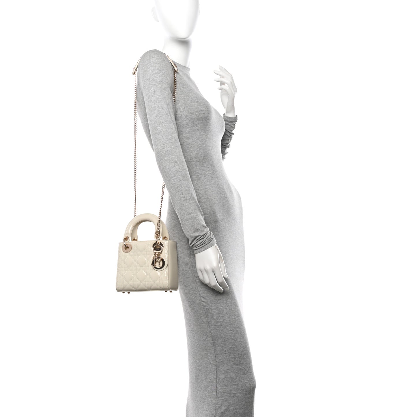 Patent Cannage Mini Lady Dior Latte