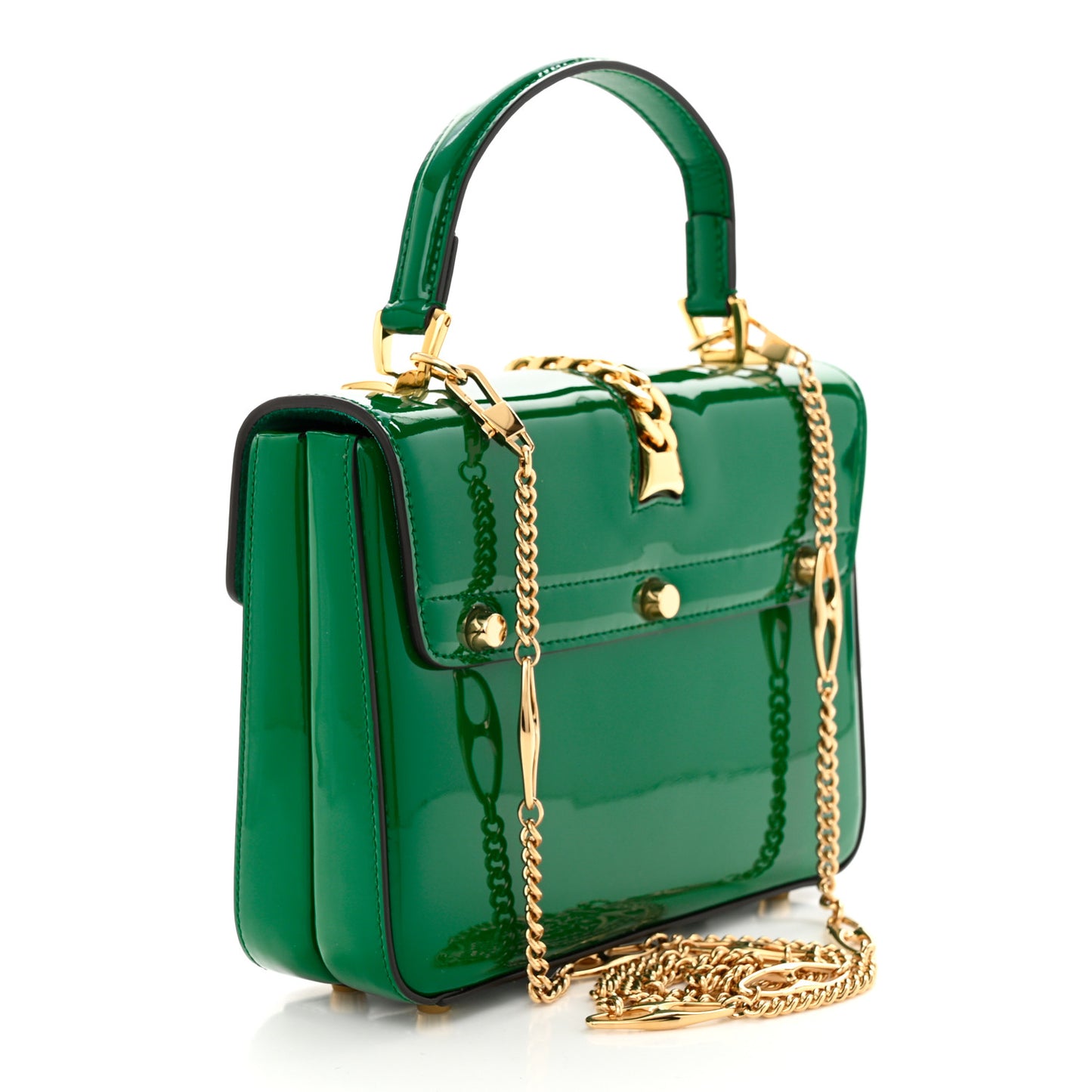 Mousse Top Patent Small Sylvie 1969 Top Handle Bag Emerald