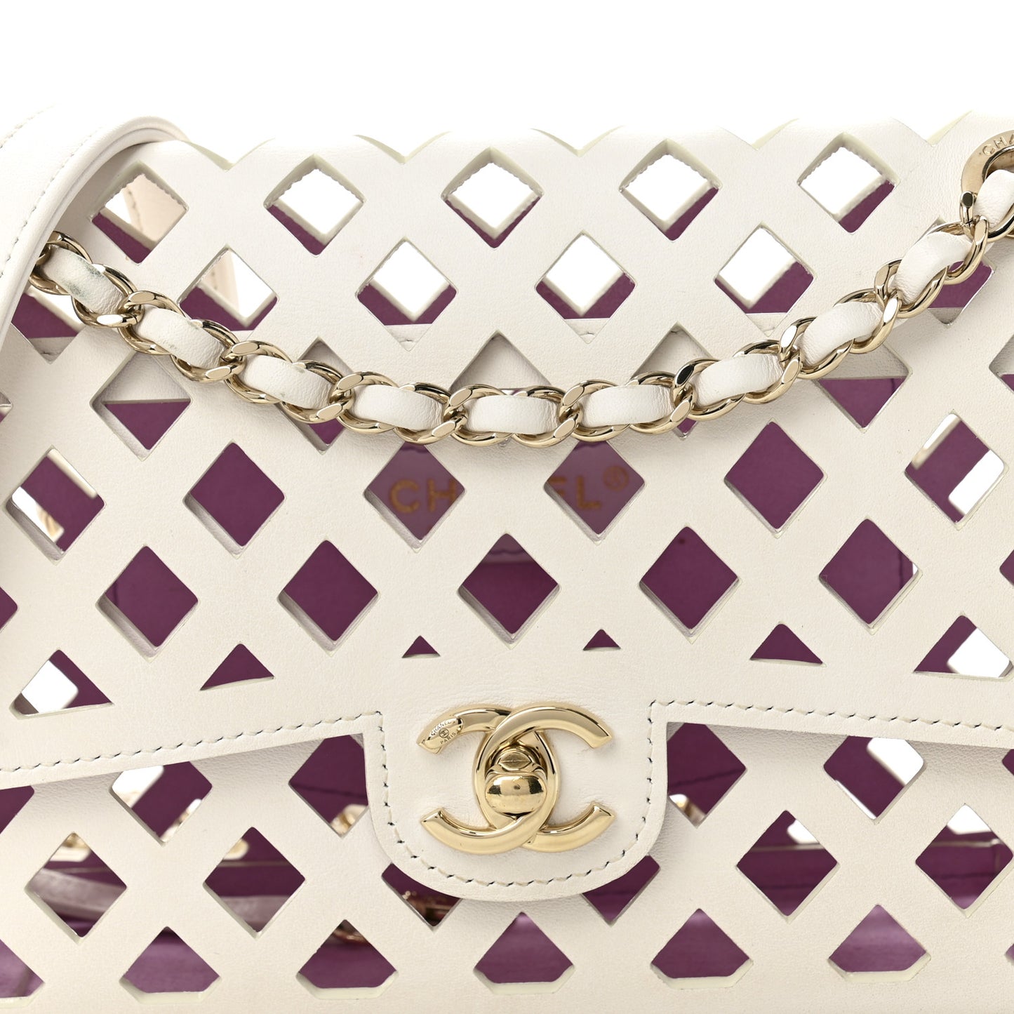 Lambskin Small Sea Through Flap White Multicolor