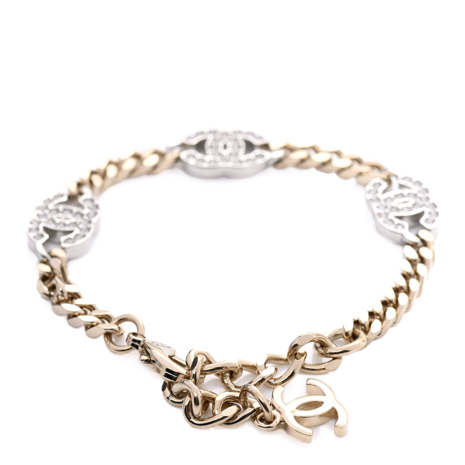 Chanel Crystal CC Chain Bracelet Gold Silver 3 of 4