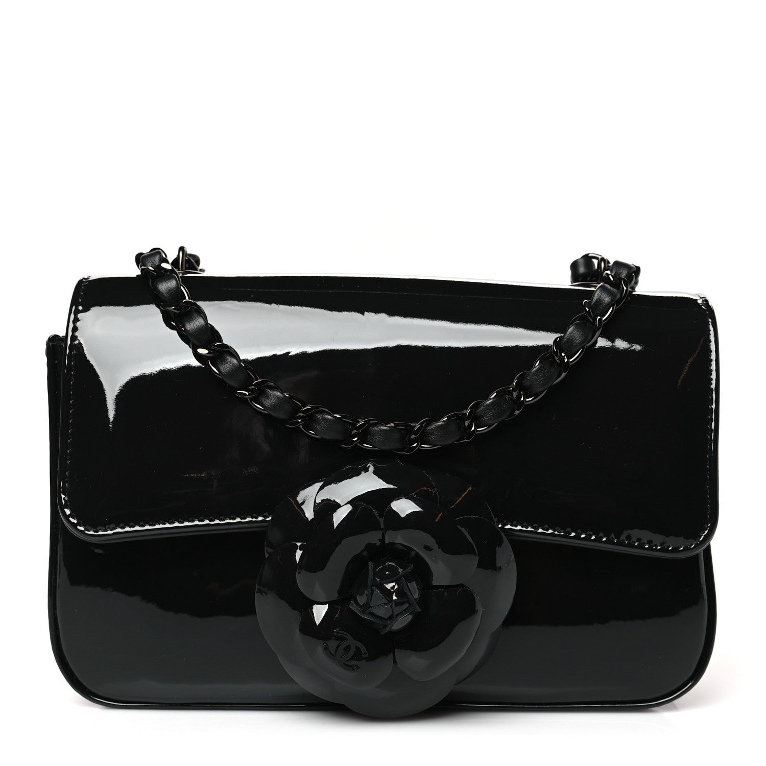 Chanel Patent Calfskin Small Camellia Flap Black 1 of 9