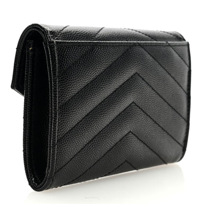 Saint Laurent Grain De Poudre Matelasse Chevron Small Monochrome Monogram Envelope Wallet Black 3 of 6