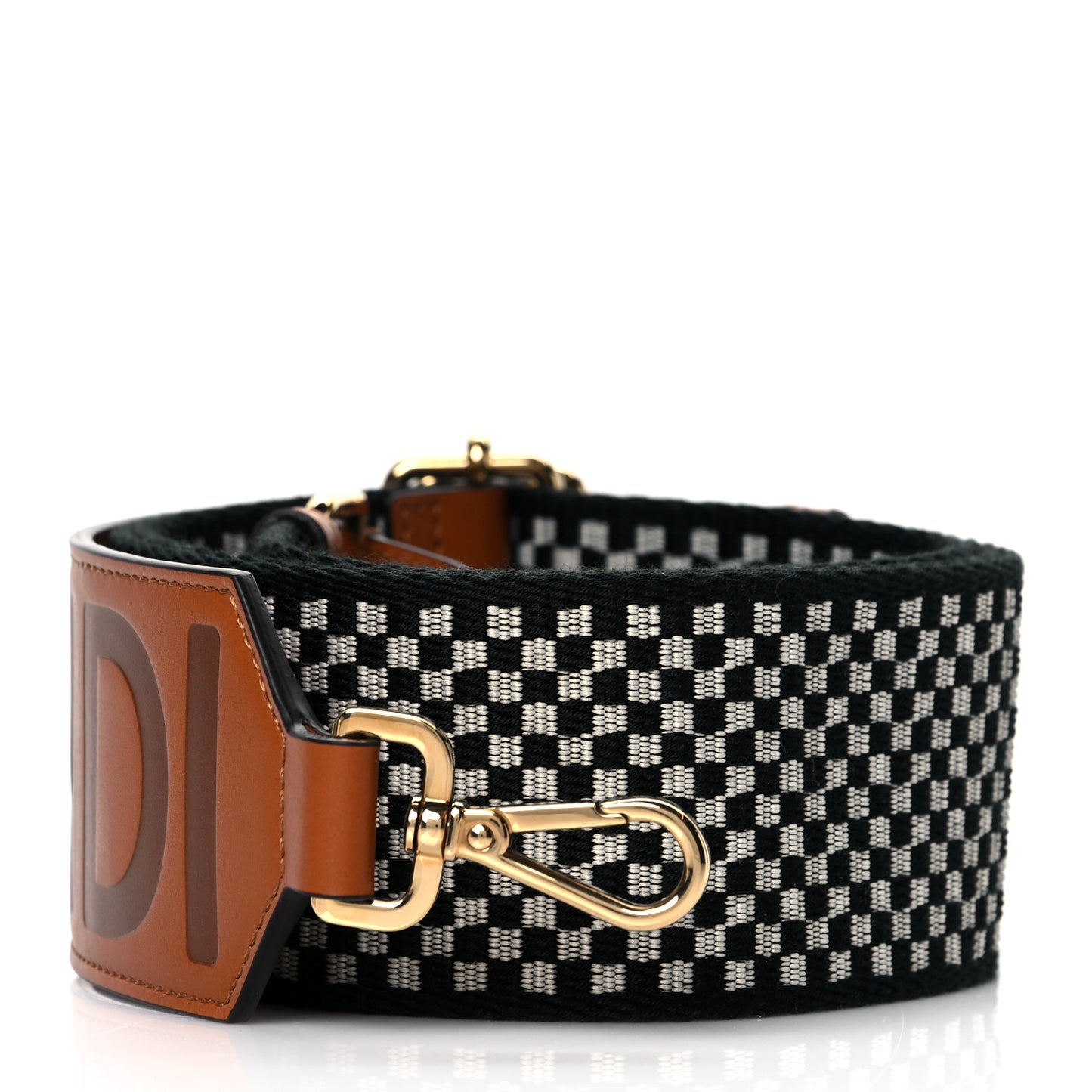 Ribbon Vitello King Logo Embossed Gingham Woven Adjustable Strap You Panna Black Cuoio