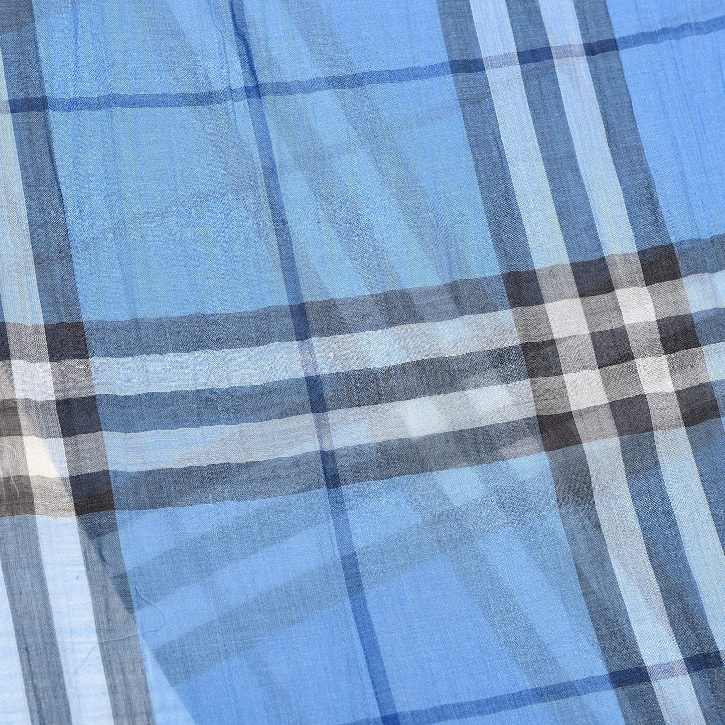 Linen Giant Check Lightweight Scarf Blue