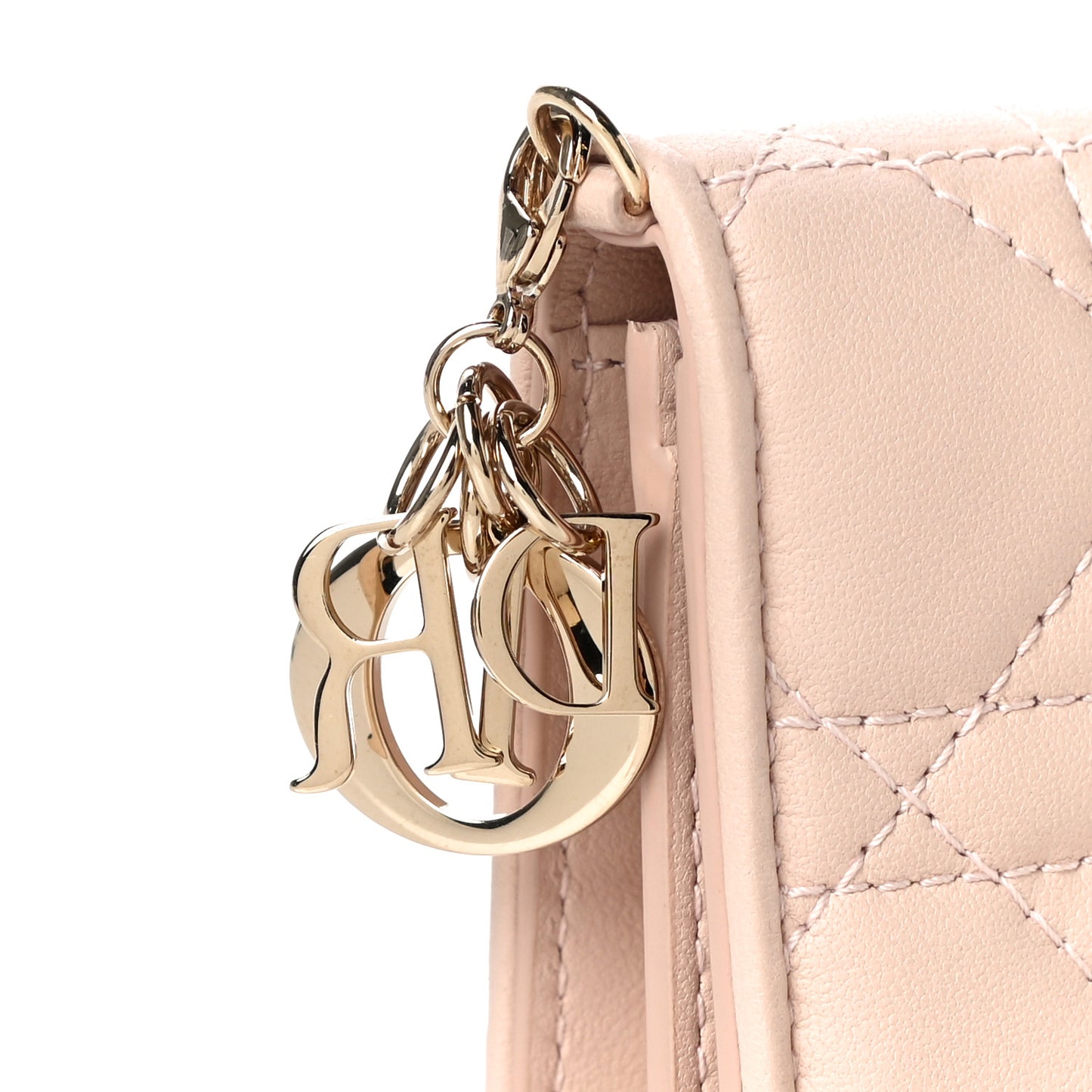 Lambskin Cannage Small Lady Dior Flap Card Holder Light Pink