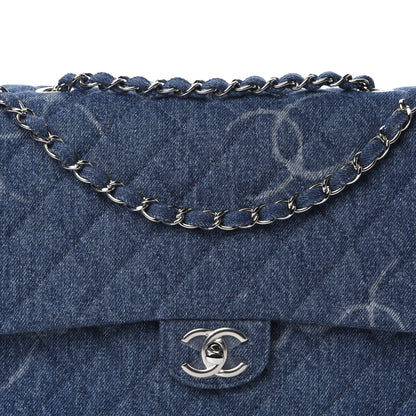 Chanel Denim Quilted CC Print Jumbo Single Flap Blue 10 of 11