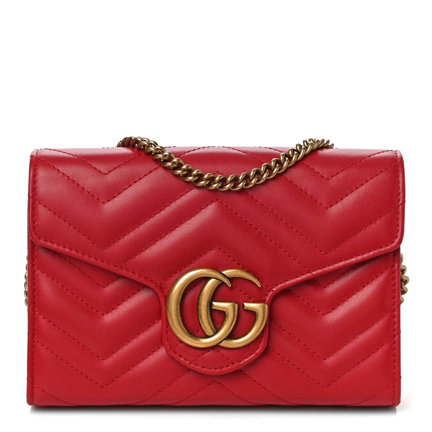 Calfskin Matelasse GG Marmont Chain Wallet Hibiscus Red