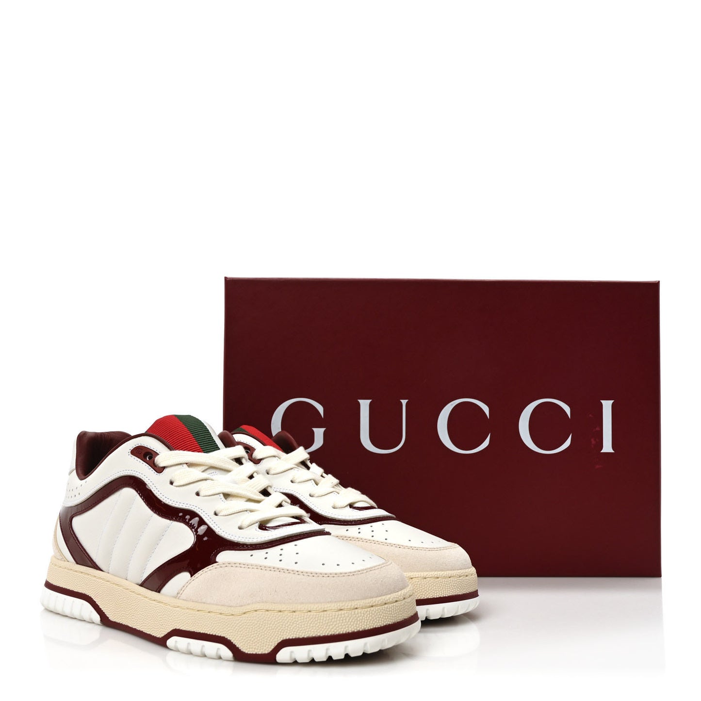 Calfskin Suede Mens Re-Web Sneakers 8 White Red