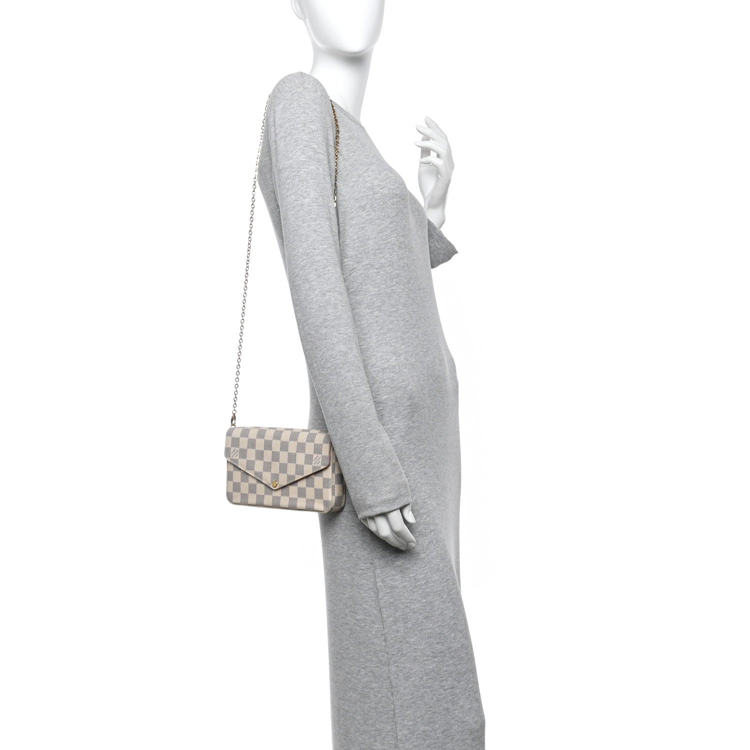 Louis Vuitton Damier Azur Pochette Felicie Chain Wallet Rose Ballerine 2 of 10