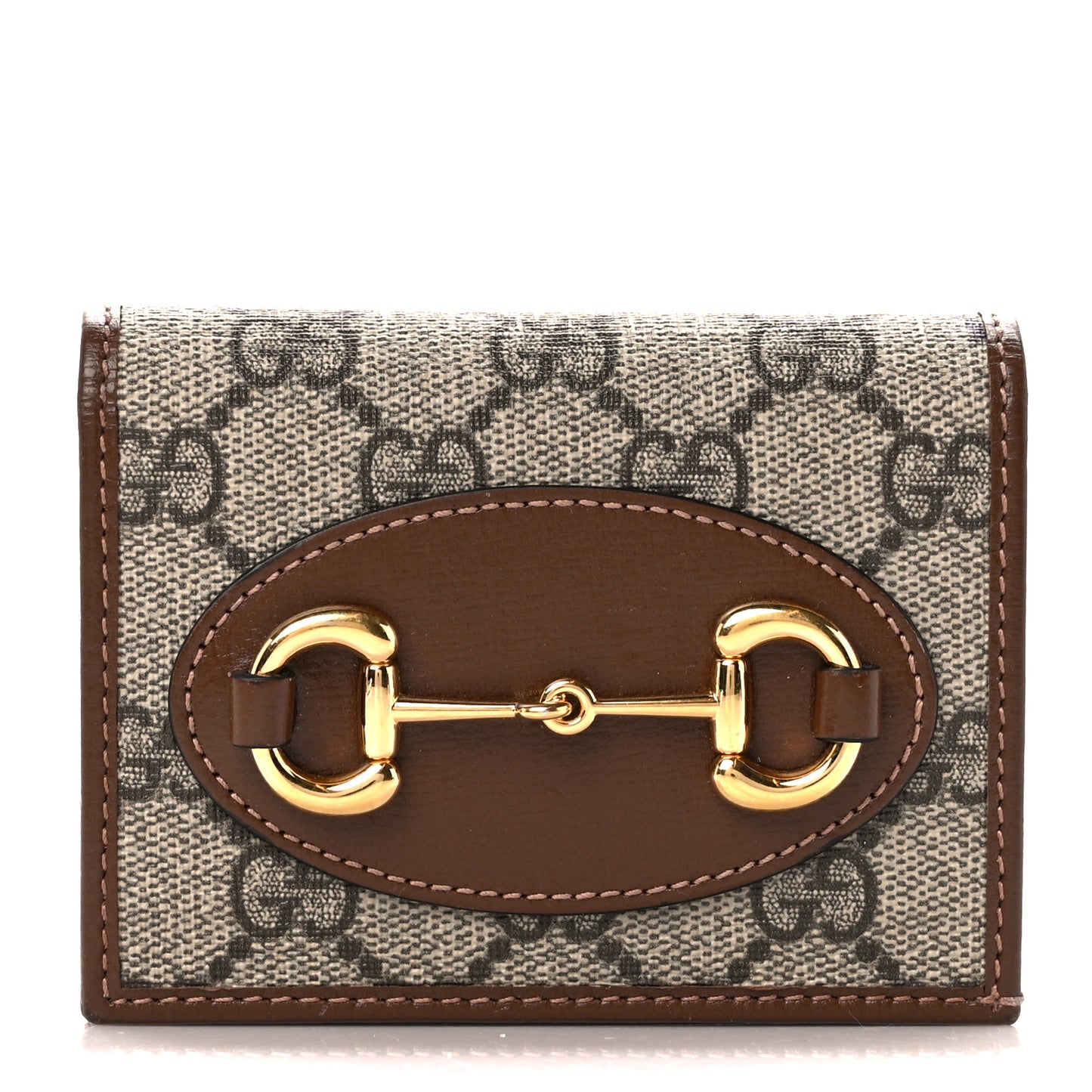 GG Supreme Monogram Horsebit 1955 Card Case Wallet Beige Ebony Brown Sugar