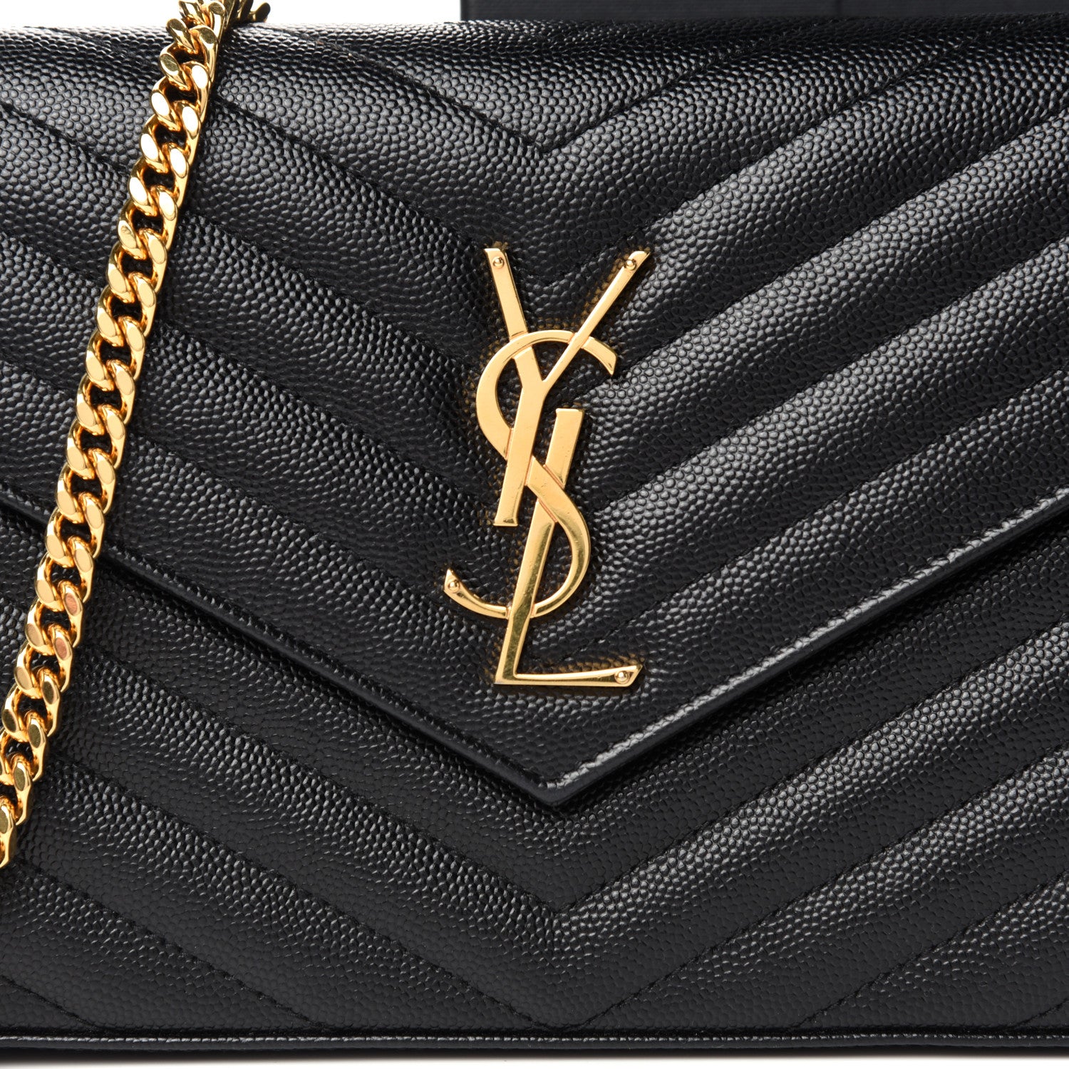 Saint Laurent Grain De Poudre Matelasse Chevron Monogram Chain Wallet Black 10 of 11