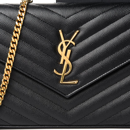 Saint Laurent Grain De Poudre Matelasse Chevron Monogram Chain Wallet Black 10 of 11