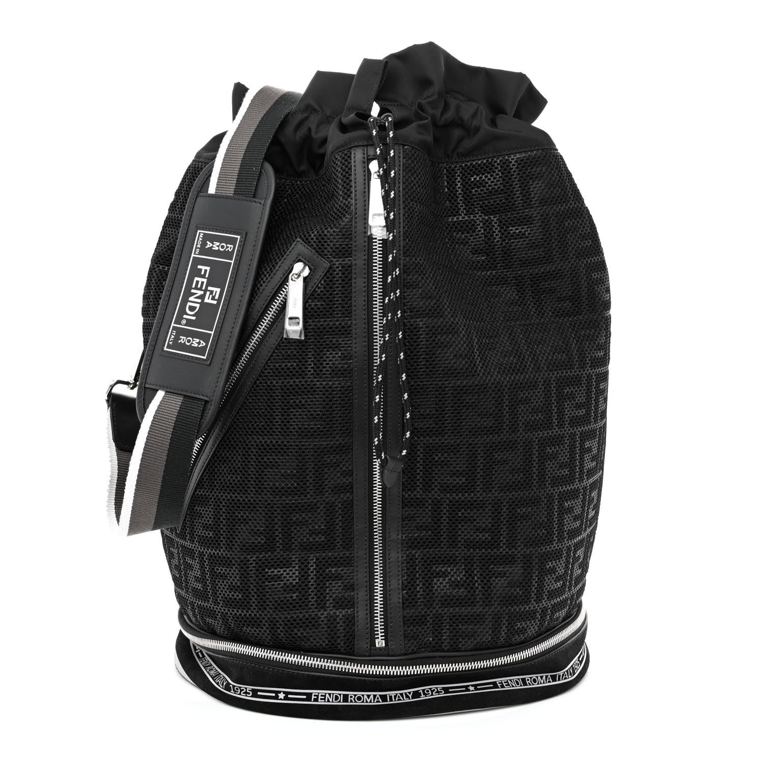 Fendi Mesh Cuoio Romano Vitello Stampa FF 1974 Embossed Logo Plate Mon Tresor Holdall Bag Black 1 of 9