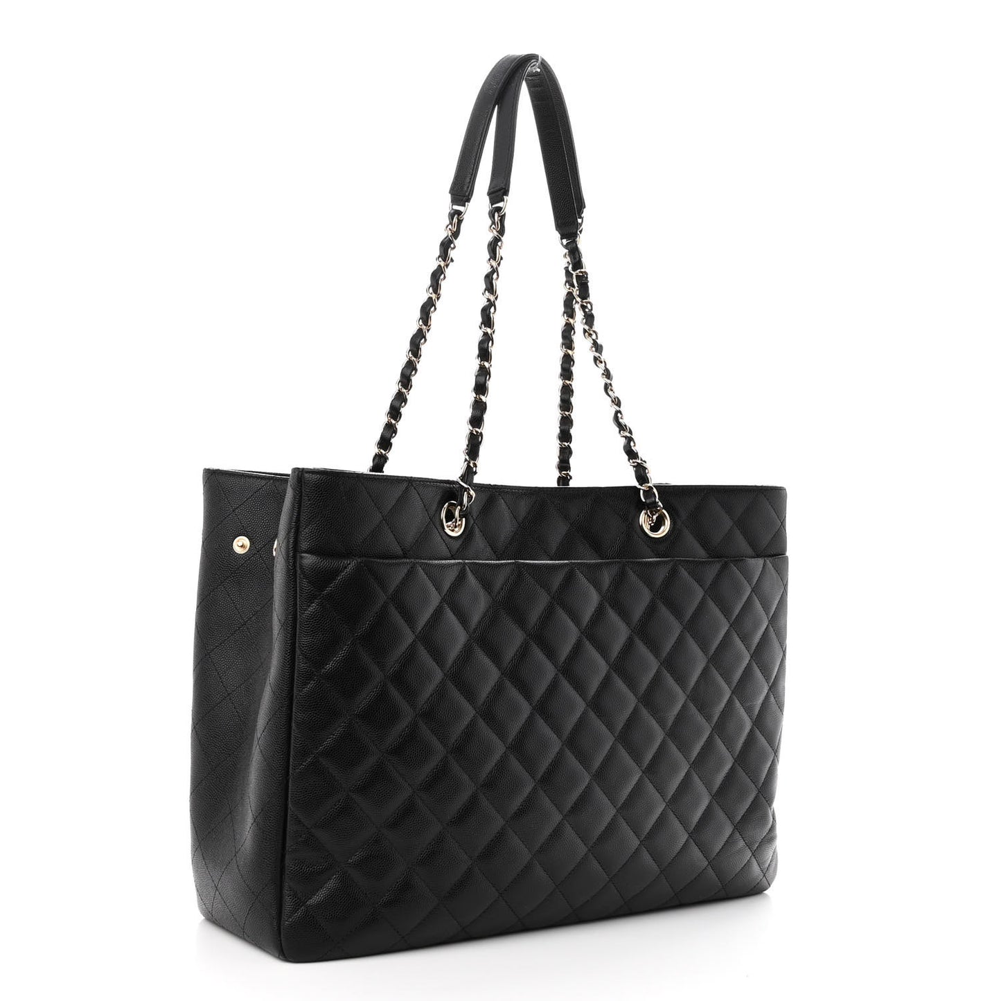 Caviar Quilted Large Shopping Tote Black