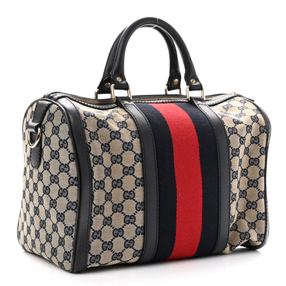 Gucci Monogram Selleria Calfskin Vintage Web Medium Boston Beige Blue 2 of 10