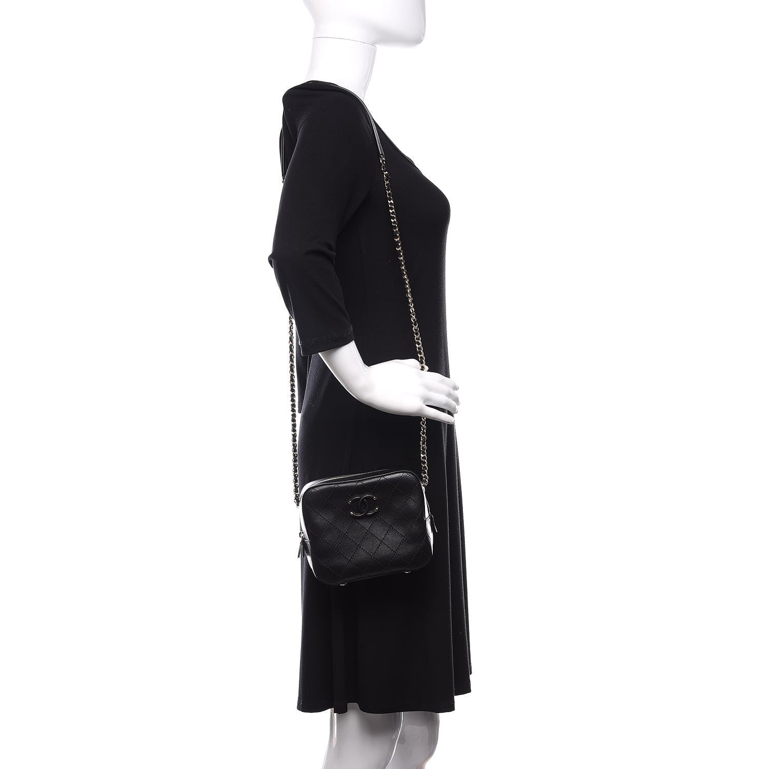 Chanel Calfskin Stitched Enamel CC Camera Case Bag Black 2 of 10