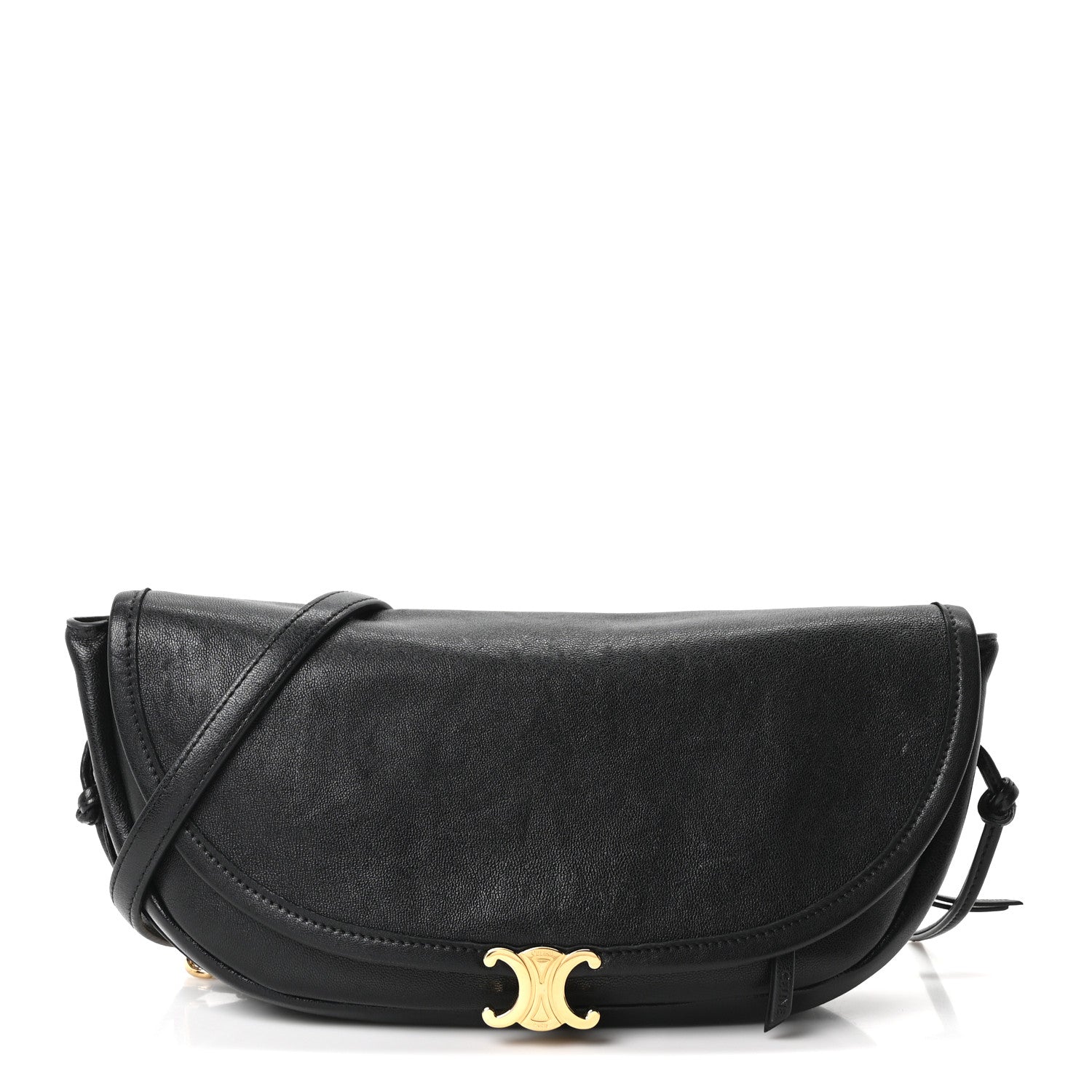 Celine Shiny Lambskin Soft Triomphe Little Half Moon Bag Black 1 of 9