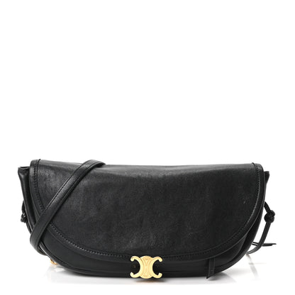 Celine Shiny Lambskin Soft Triomphe Little Half Moon Bag Black 1 of 9