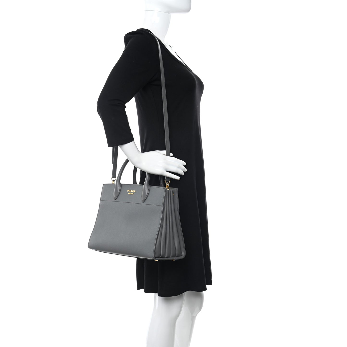Saffiano City Calfskin Medium Bibliothèque Top Handle Mercurio