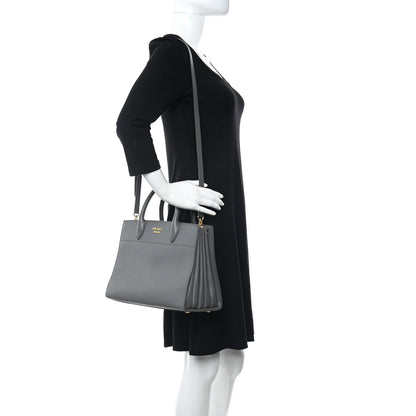 Prada Saffiano City Calfskin Medium Bibliothèque Top Handle Mercurio 2 of 12