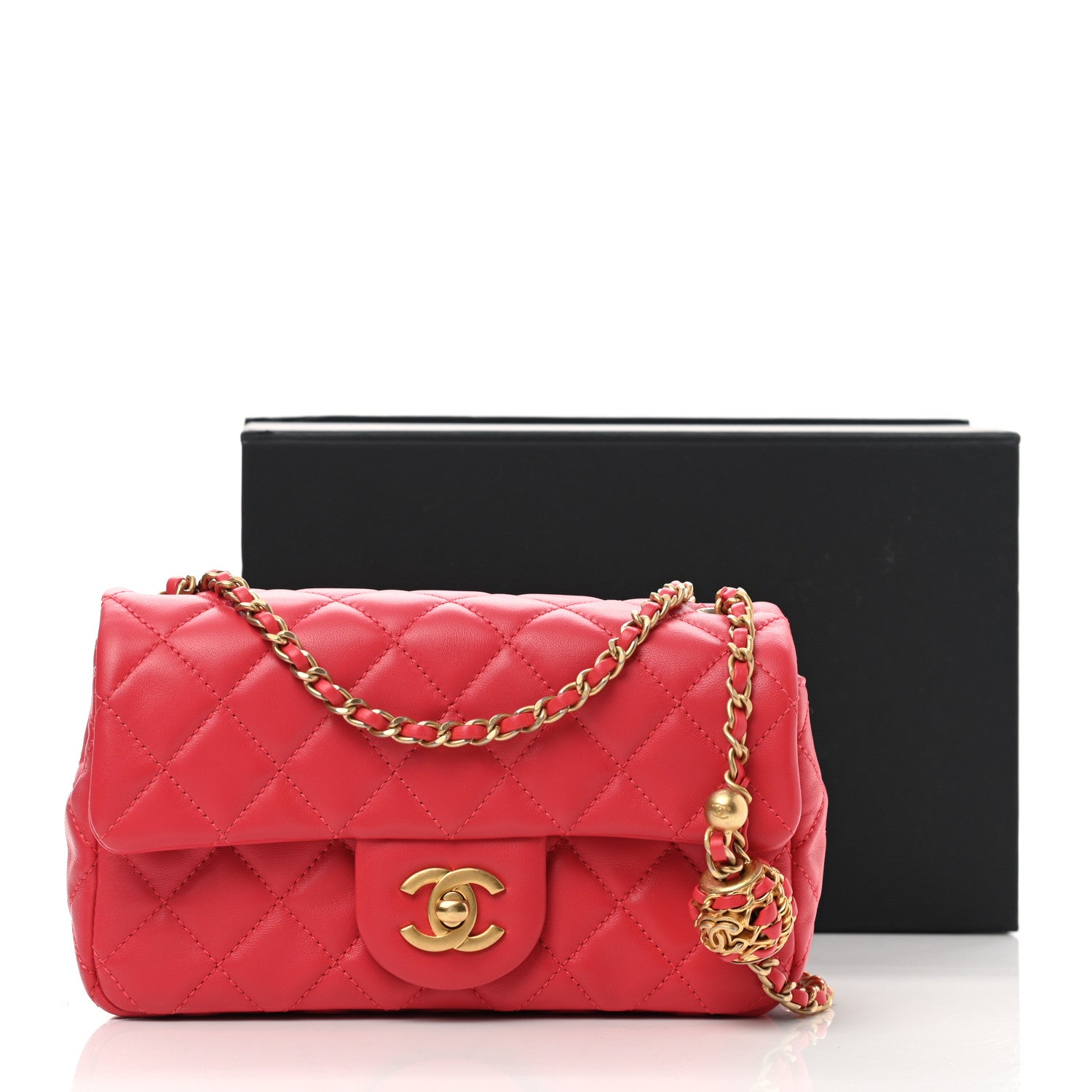 Chanel Lambskin Quilted Mini Rectangular Pearl Crush Flap Red