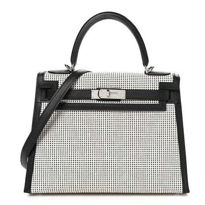Hermes Toile Quadrille Swift Kelly Sellier 28 Ecru White Black 1 of 13
