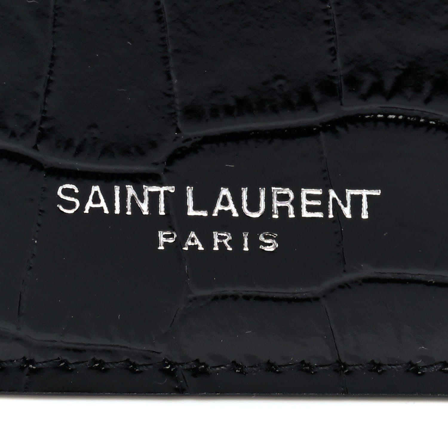 Saint Laurent Calfskin Crocodile Embossed 5 Fragments Zip Pouch Card Holder Black 6 of 6