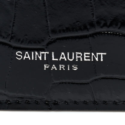 Saint Laurent Calfskin Crocodile Embossed 5 Fragments Zip Pouch Card Holder Black 6 of 6